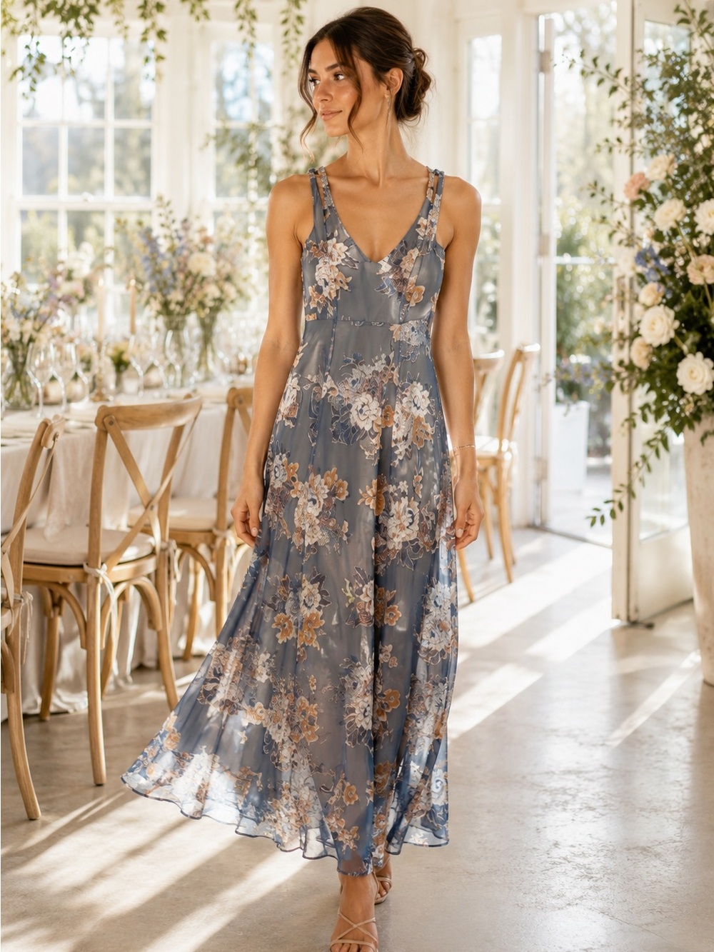 NWT RARE Show Me Your Mumu Jenn Maxi Floral Dress Burnout Size Small - Blue
